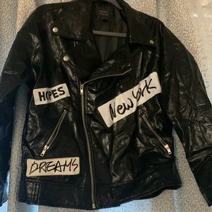 Forever 21 unisex leather jacket with prints, new without tag, great condition